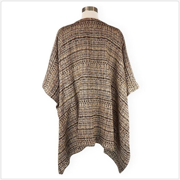 Eskandar Metallic Tweedy Tabard Extra Wide Longer Back Kimono Poncho 0 Open Size - Picture 6 of 7